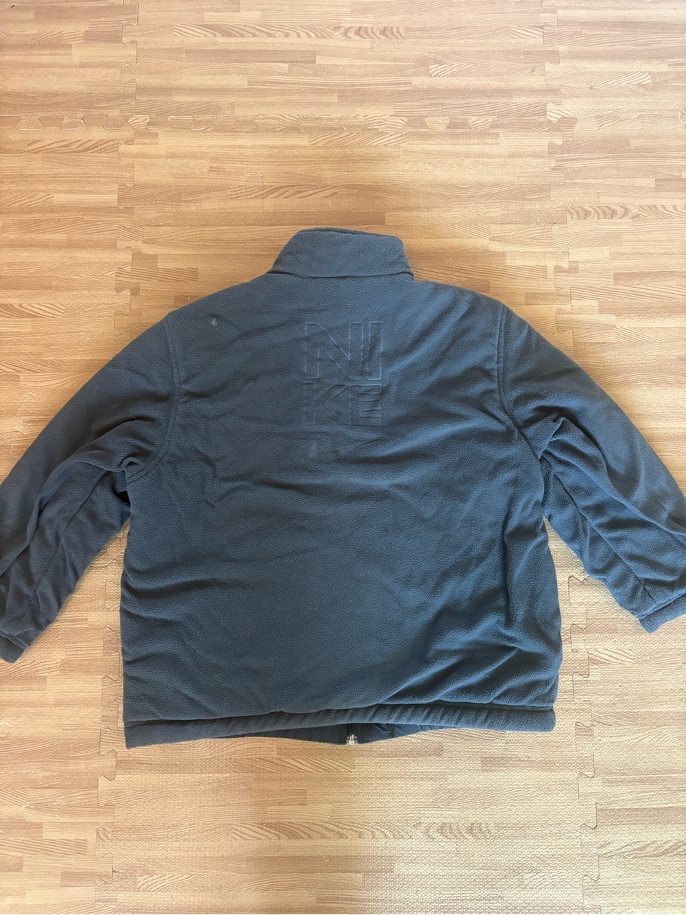 Vintage Nike Reversible Fleece Jacket Big Swoosh Spellout Orange Navy Y2K Youth - Picture 12 of 16